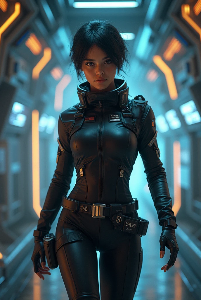 photo of (SeventhHeaven:1) Intimidating Cyber Soldier standing in sci fi Airship Control room, style by HyperDrive