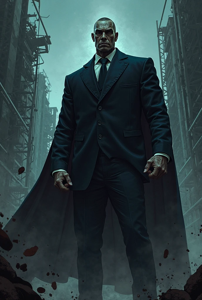 SEVERAL men merged into a man in a black suit WEARING a skull mask.