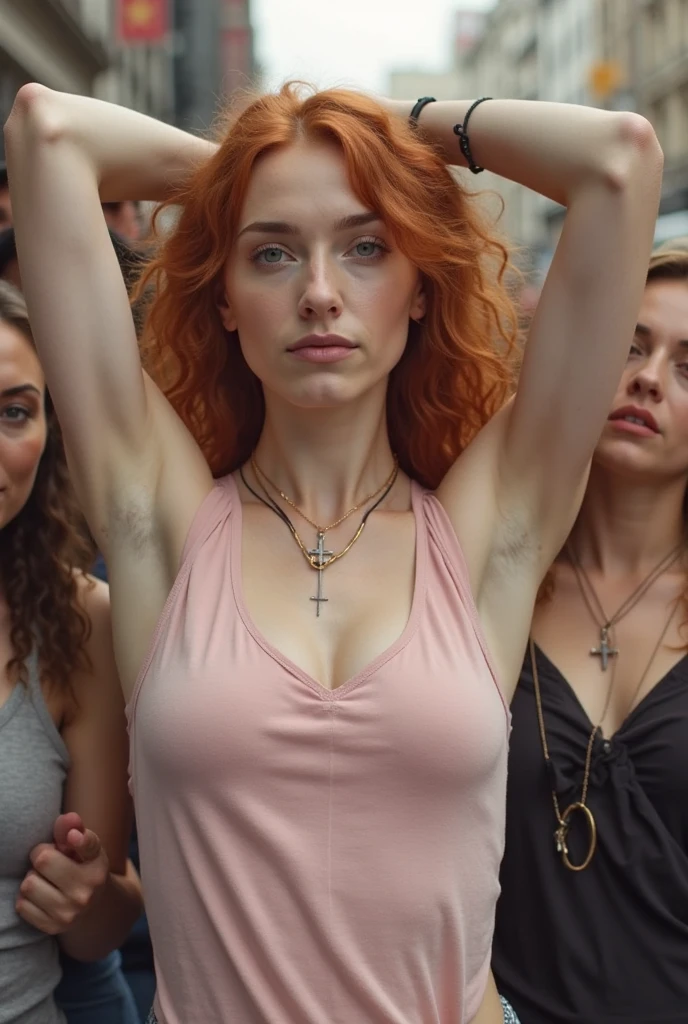 1girl, solo, enthusiastic fan girl wearing black top, at Glastonbury concert, raise_up_2arms, grin, open mouth, blurry_background, bokeh, chromatic_aberration, depth_of_field, female focus, photorealistic, soft colors, masterpiece, high quality, (high detailed skin:1.1)
 <lora:georgia_hirst_lora_v02:1> ghirst94