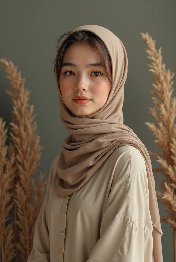 Jumbo (Dress), Chubby adorable, 1 girl, (face to face), , baby face, happy, half body portrait, (face details: 1), (eye details: 1), ((big breasts)). wearing transparent transparency soft long shirt, hijab, .. Cute posed. proportional body. Ultra High Res. realistic: 1.4, UHD, (floral pattern), view from side seductive pose