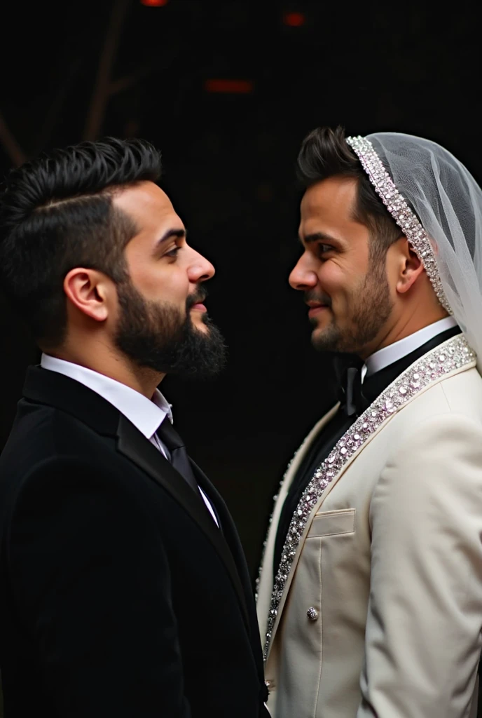 one jew man and one muslim man in a gay event kissing 