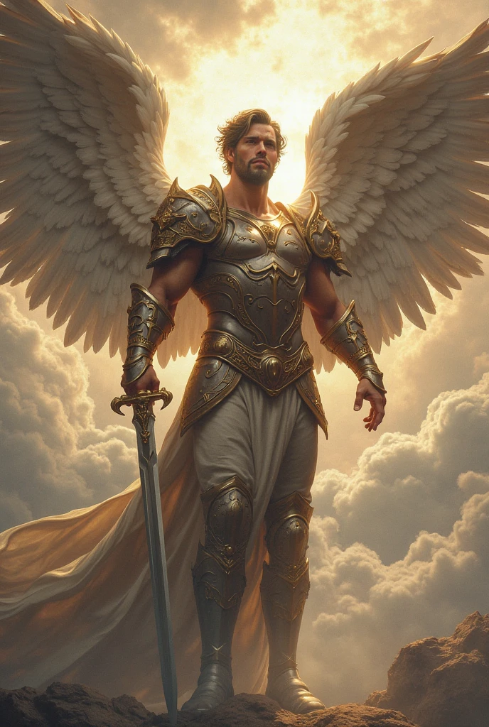 Daegan Tronos Character(alone), handsome, detailed face, dark skin, dark-tanned, perfect wings angel, symmetrical wings,blue eyes(color),small beard, medium haircut, totally naked, big penis, male sexual organ (big and hairy), tattooed arms, champion stance(body), visual harmony, epic wallpaper