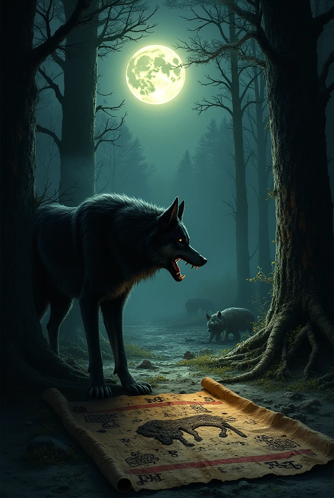 As you go deeper into the forest, the scenario becomes even more immersive and full of mystery. The werewolf, now a distant and less visible shadow, seems to disappear among the trees, As you continue your exploration.
The forest floor is covered in a thick layer of dry leaves and broken branches., that make a subtle cracking sound with every step. Suddenly, your gaze comes across something unusual among the leaves and the dirt: a partially buried piece of paper. Com cuidado, you dig it up, revealing an old and worn map.
The map is yellowed and the edges are a little torn, as if it had been left there a long time ago. The marks and traces are difficult to discern, but it is possible to identify a series of symbols and lines that indicate a winding path through the forest. In the lower right corner of the map, there is a rudimentary drawing of a skull with a pair of sinister eyes, almost as if warning of some impending danger.
There are also a number of marks and notes written in irregular handwriting., that you try to translate while the light from the flashlight you carry struggles to illuminate the room. The words are fragmented, but you can distinguish a message: “The truth is hidden where the moon never reaches.”The forest around you seems to close in, and the sound of branches snapping under the invisible weight of some distant creature echoes in your ears. The map appears to be a crucial clue, but also a promise of more dangers ahead. You wonder whether you should follow the indicated path or if you are heading even deeper into the unknown., where the werewolf and other horrors may be lurking.
sada, With the map in hand, you find yourself faced with a crucial choice: follow the trail that the map suggests, that may lead to some hidden secret, or return to the relative safety of camp, trying to avoid the dangers that he doesn't yet know about.