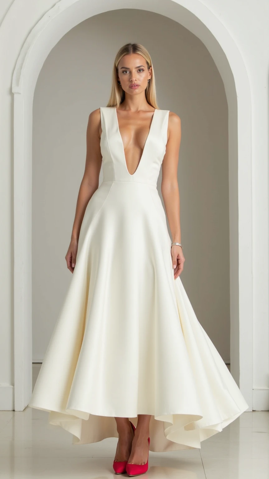 body hugging evening dress white, luxurious cut miss universe
