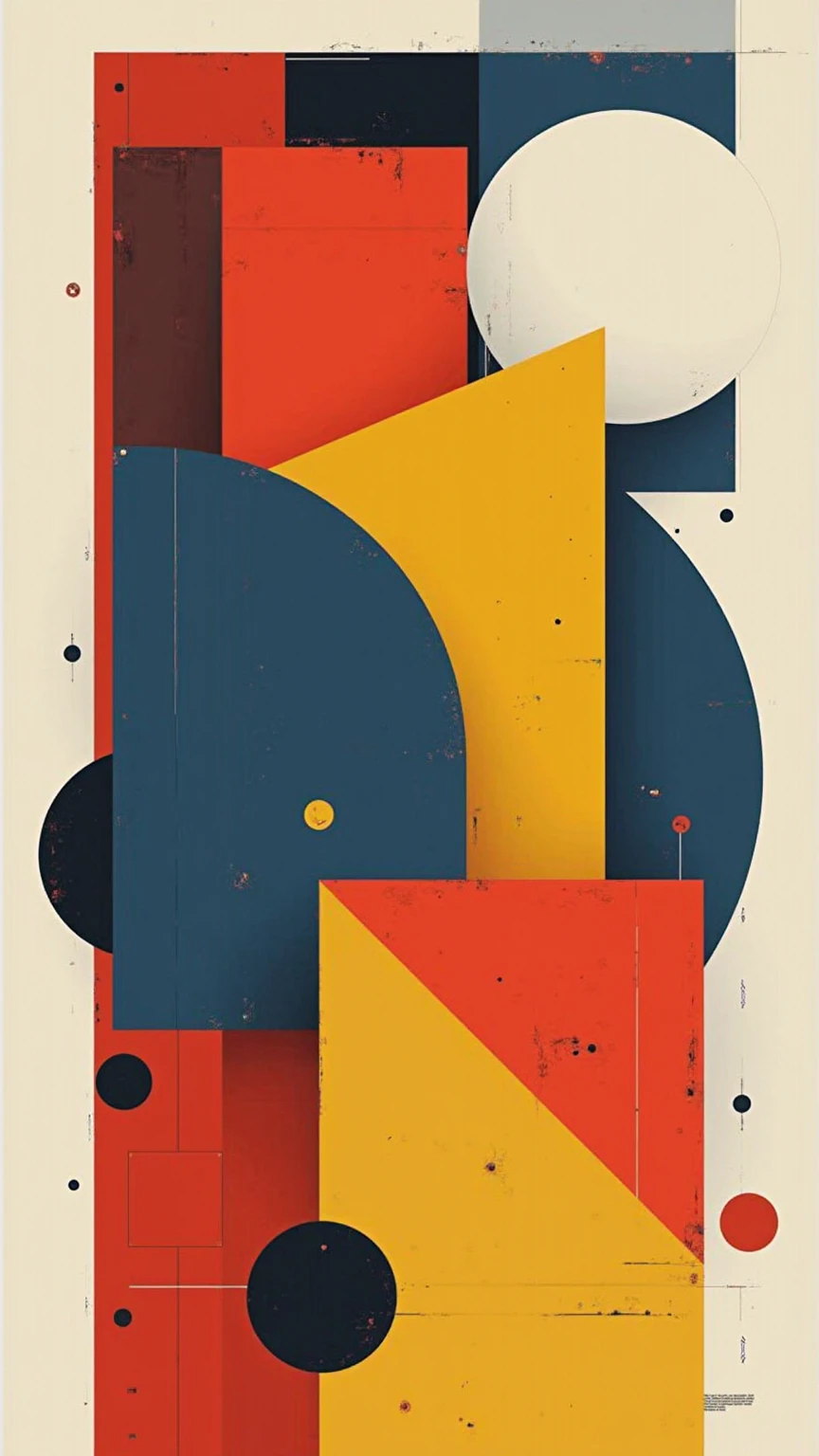 lean, sharp lines, bold architecture-inspired shapes, harmonious balance between form and function. Large pure color blocks in primary tones (red, blue, yellow) with touches of black and white. Abstract compositions featuring overlapping rectangles, circles, and triangles arranged with mathematical precision. Minimalist background, high contrast, precise alignment, and a futuristic twist — blending constructivist energy with contemporary digital design. Ultra crisp, vector-art style, 4K resolution