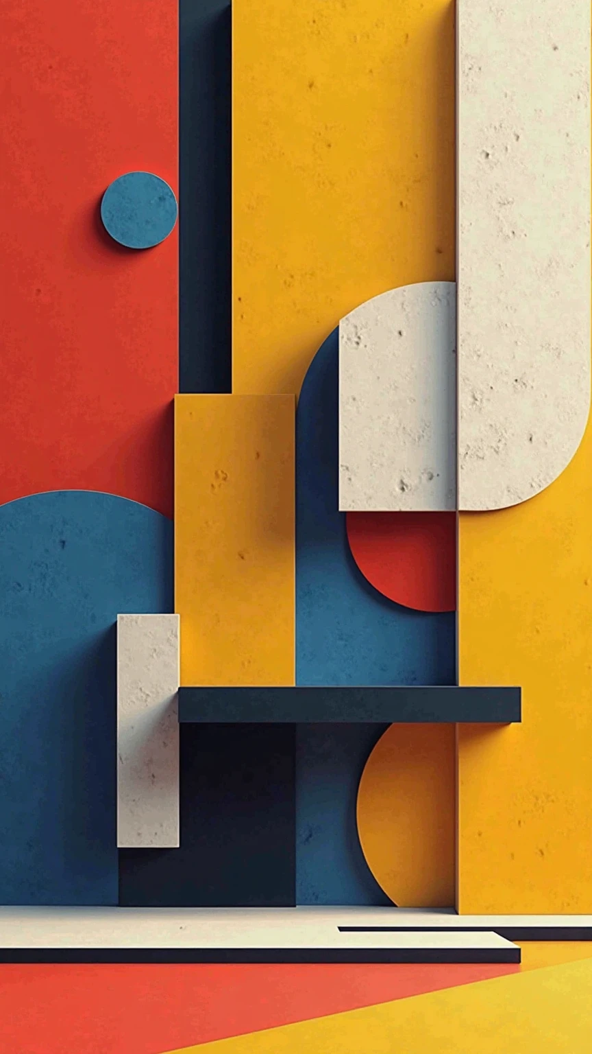 lean, sharp lines, bold architecture-inspired shapes, harmonious balance between form and function. Large pure color blocks in primary tones (red, blue, yellow) with touches of black and white. Abstract compositions featuring overlapping rectangles, circles, and triangles arranged with mathematical precision. Minimalist background, high contrast, precise alignment, and a futuristic twist — blending constructivist energy with contemporary digital design. Ultra crisp, vector-art style, 4K resolution