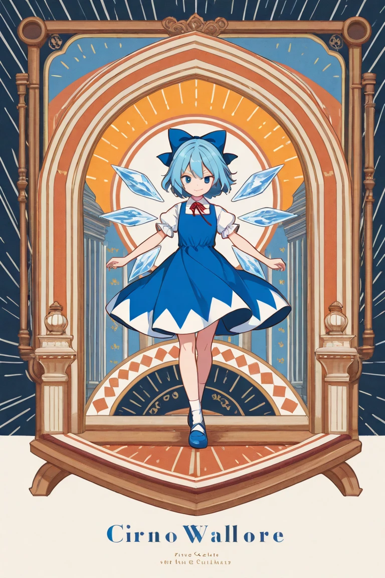 Bauhaus style, cirno, geometric art, Bauhaus aesthetics with clean lines, pure color blocks, touhou, masterpiece, best quality, 