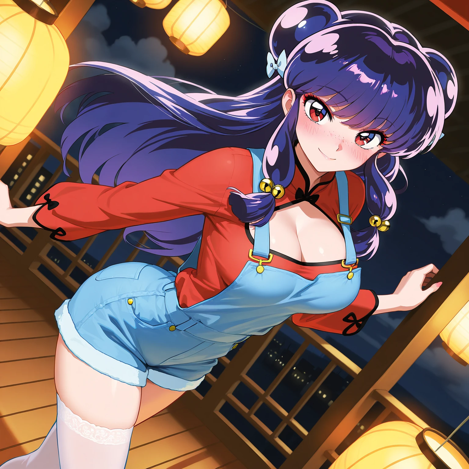 (masterpiece, Highest quality;1.3), Very detailed ,Super detailed,  One girl,alone,  Twin tails,  Large Breasts, Wicked Smile, Gundam(Search results for RX78), sf, Mecha, , Blue Hair, alone, hair ornaments, Long Hair, Twin tails, Golden Eyes, jewelry, Earrings, View your viewers,Shinjuku City Background,night, There are lots of neon signs, Moon base, Detailed dress, Micro Mini Skirt,  From below, Sitting,, Bust Shot,