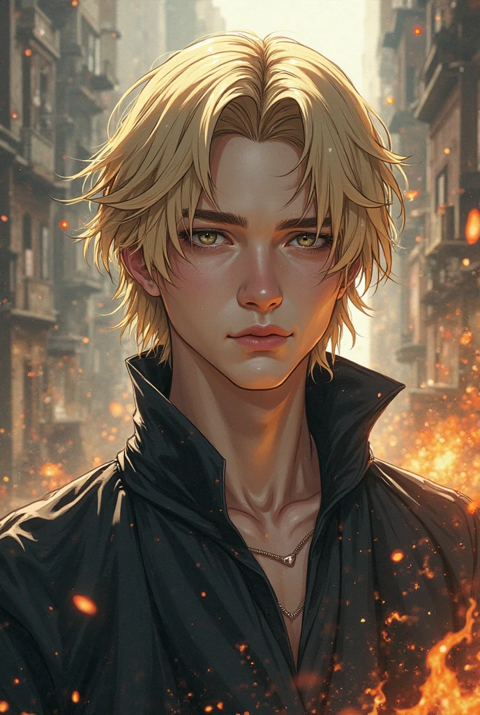 a futurist late teenager boy, blonde hair, curly hair, scared expression, tearing eyes, beautiful face, pretty face, sexy, defeated, harmless, captured, tie in a campfire, cinematic atmosphere, dark colors, realistic 3D render, (best quality,4k,8k,highres,masterpiece:1.2),ultra-detailed,(realistic,photorealistic,photo-realistic:1.37)