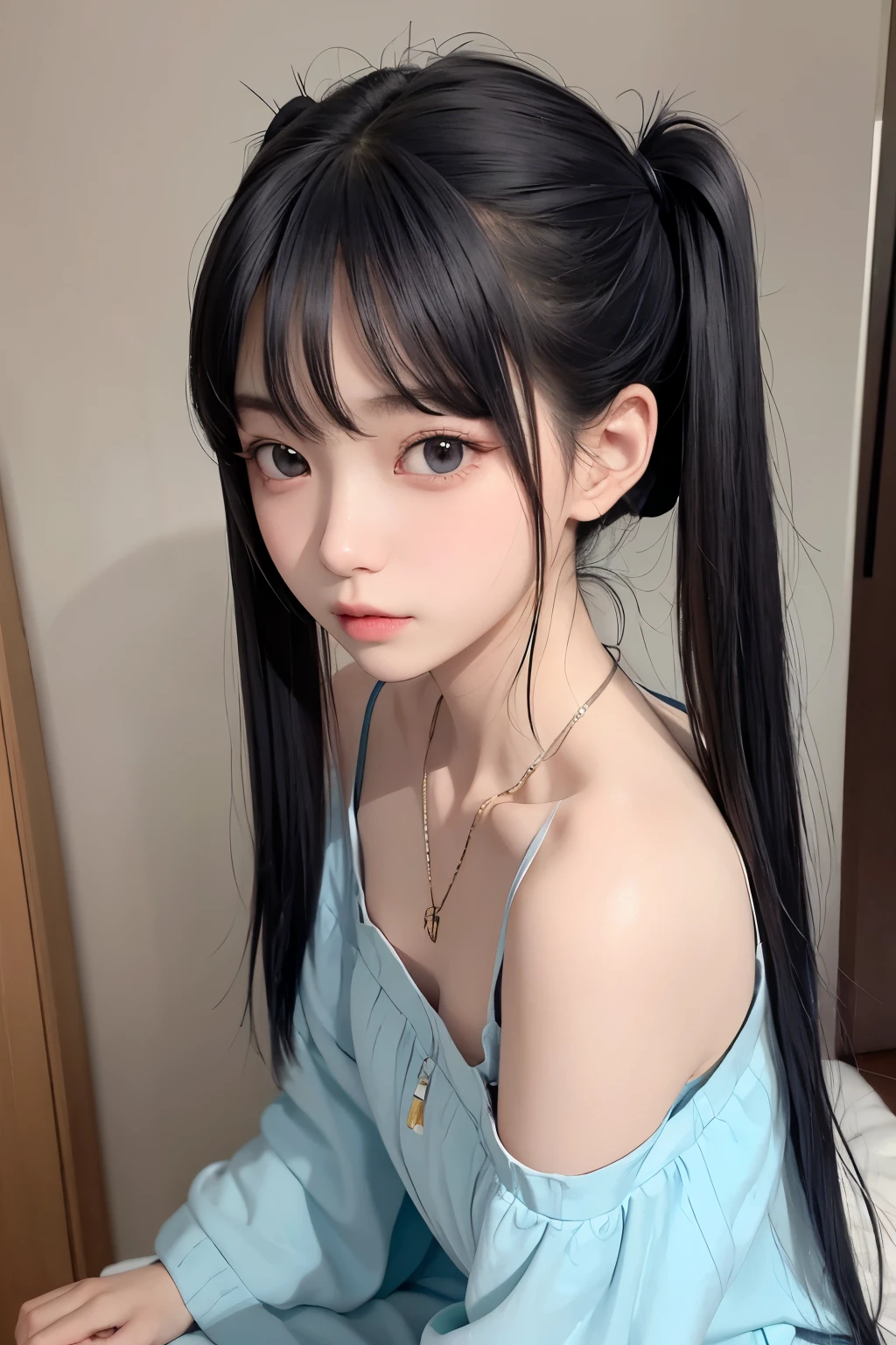 (8k, best quality, master part:1.2), Retrato da feminina bonita((30 anos)), Hair((Longas, ondulado, portanto)), olho((olhos inteligentes, Contato com olhos negros)), ((bodysuit de veludo, (()), Azul claro, azul)), Accessories ((Grampo, brincos)), peitos grandes: 1.3, seios gigantesca:1.2, look de maquiagem coreano, floresta, Smile Expression, Axilas, garota sexy, hentai, nudes