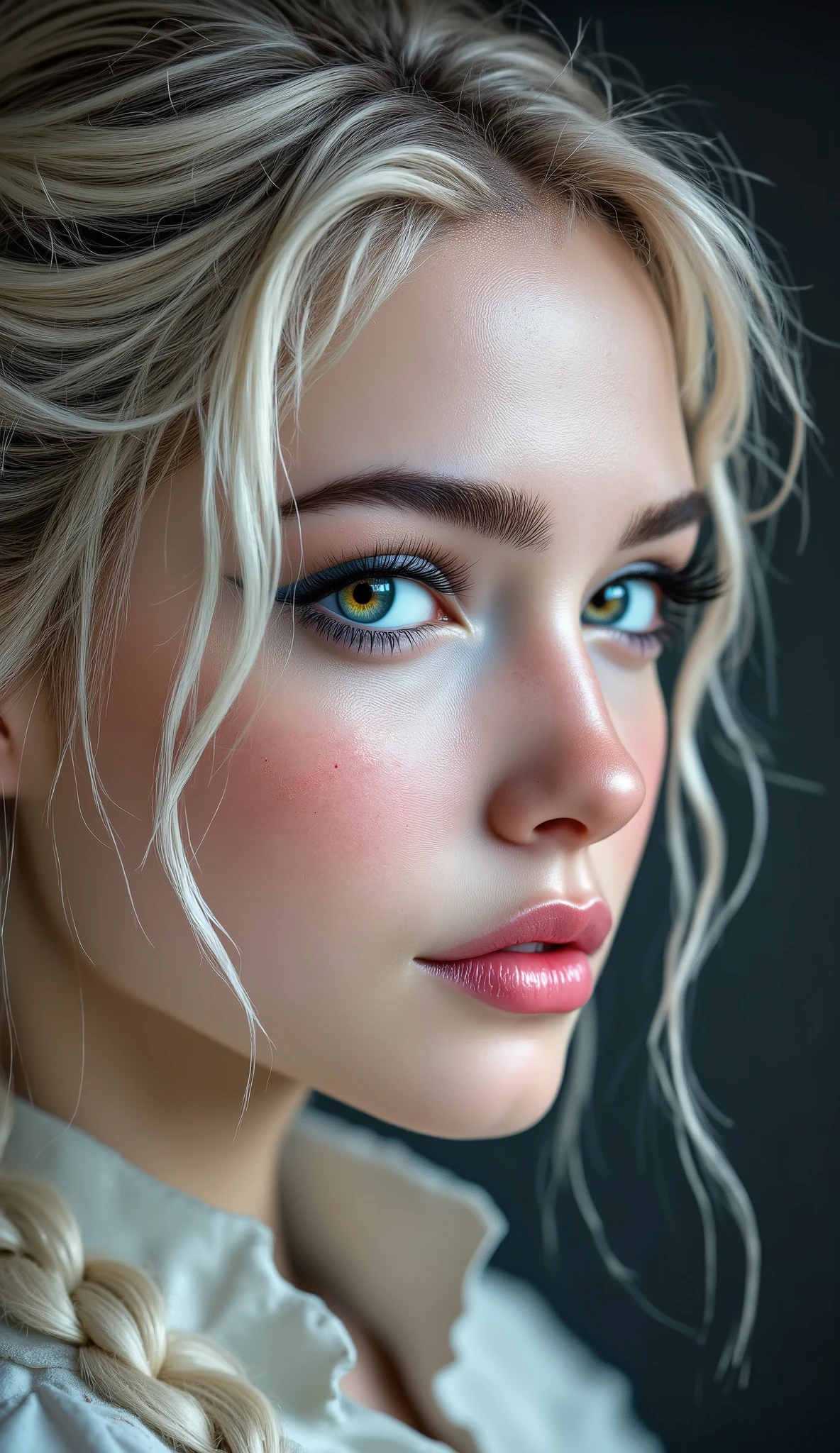  [Style: "masterpiece, realistic, (photorealistic Realism), ultra-detailed, UHD, Hyper high resolution" - "(Hyper quality, intricate ultra-detailed digital art)"] (Key Directive: - ("The priority is the anatomical accuracy and texture of the materials" - "Ultra-sharp human eyes with biological accuracy") { "Eyes: (acid-resistant terminology) (macro-details:1.5): * Moist corneal surface (visible aqueous layer:1.2) * Hyper-detailed iris stroma (brown with gold flecks) * Precise limbal ring (slightly darker pigmentation:1.1) * Pupil micro-texture (irregular edge authenticity:0.9) * Vasculature in sclera (subtle red veins radiating from limbus)" - "Lashes: blue individual synthetic fibers (crosshatched roots:1.2, clump-free separation)" | Hair: "white braid with split-end realism (neon light diffraction patterns)" | Pose: "combat-ready stance (biomechanically plausible spinal twist)" Technical Specs: (Optics: - "Zeiss Otus85mm f/1.4 lens (eye refraction calculations:1.3)" - "Shutter Speed:1/500 (freeze eye micro-movements)" - "Focus Stacking:7-point coverage on iris plane") (Post-Processing: - "Frequency separation for skin vs eye details" - "Selective sharpening: eyes200%, hair80%" - "Denoise: luminance20, color35 (retain corneal speculars)") (Avoid: "pupil distortion, uncanny valley asymmetry, plastic-like wetness") a fairytale-like picture , beautiful princess님, full body photo, A well-drawn fairy tale, beautiful princess, , a fairytale-like picture , Detailed description, A well-drawn fairy tale, Vivid expression , Detailed facial features, Luxurious Outfit, colorful jewelry, graceful posture, Fantastic Backgrounds, magical atmosphere, Sophisticated contrast treatment, Detailed texture expression, Precision drawn with expert craftsmanship, Vibrant colors, HDR effect, Professional lighting, Studio quality, Detailed texture expression,(Rendering engine: "Unreal Engine 5 path tracing, 16K texture maps") }