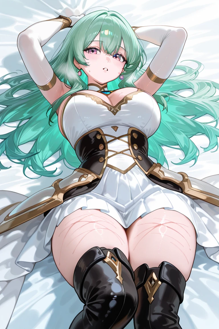 Xenoblade tire, blue-green hair, neckleace, breasts big, big hair, sexy hentai girl, best qualityer