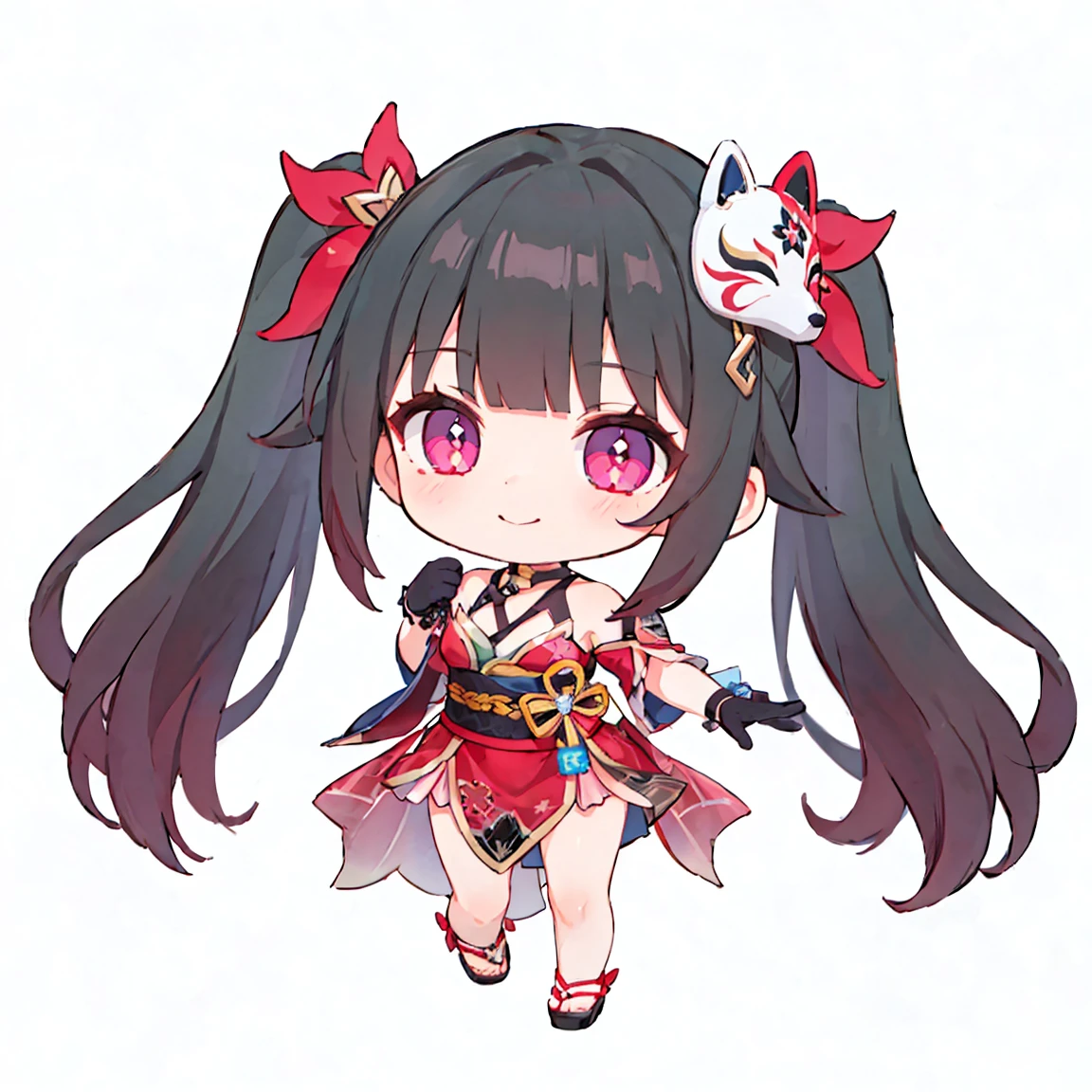 Red robe，Twist braids，Phoenix headdress，Bow and arrow in hand，45° standing position，Long sleeves，Cropped clothes for the lower body，show legs