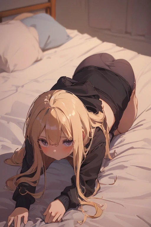 nsfw,(Petite),(A cute boy),blonde low twintails,lips,Sweat,White Breath,(Masturbation),Front view,bed,Sit with your legs in an M position,Ahegao