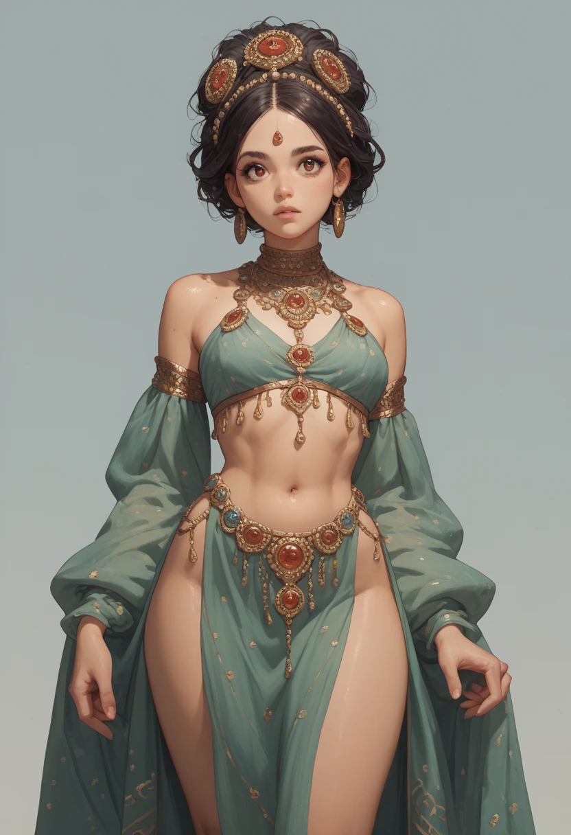 cute elf,(((little ,tiny little body,little))),((())),((anime elf with extremely cute and beautiful afro hair)), (((elf))), (((elf ears))),((((black race)))),
(((flat chest))),((((black afro hair:1.35,((afro hair:1.35)),afrohair,afro:1.35,dark hair,black hair)))),(((brown_eyes:1.3))),intricate eyes,beautiful detailed eyes,symmetrical eyes,big eyes:1.5,(((tan,dark skin,black skin:1.35,dark-skinned_female,dark skin:1.3,ebony skin,lustrous skin:1.5,bright skin: 1.5,skin tanned,shiny skin,very shiny skin,shiny body,plastic glitter skin,exaggerated shiny skin,illuminated skin))),(delicate detailed fingers,detailed body,(detailed face)),
cute,slutty,erotic,daring,((nsfw)),
zettai ryouiki,revealing clothing,show skin,(((Sexy brown arabian clothes, brown arabian outfit,brown arabian bikini))), ((arabian loincloth)),(white arabian navel,print clothes,semi-naked),(((intricate outfit,intricate clothes,embroidered outfit,ornate outfit,embroidered clothes,ornate clothes))),
(dynamic pose:1.0),embarrassed,(centered,scale to fit dimensions,Rule of thirds),
inside,indoor,((palace in Arabia, palace in Arabia background)),scenery:1.25,((intricate scenery)),
(Glossy winter ornaments),highres,sharp focus,(ultra detailed,extremely detailed),(photorealistic artwork:1.37),(extremely detailed CG unity 8k wallpaper),(((vibrant colors,vibrant theme))),(intricate),(masterpiece),(best quality),artistic photography,(photography taken by sldr),(intricate background),perfect rendered face,perfect face details,realistic face,photo realistic,((intricate detail)),(((realism))),