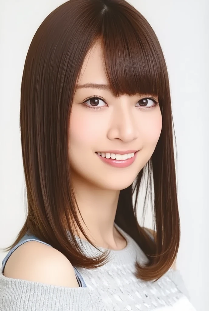 (highest quality, 8K, masterpiece, ), (Raw photo), (realistic), (Photoreal:1.2), (High resolution), super detailed, very beautiful face and eyes, 1 girl, round and small face, thin waist, smile、(((small breasts)))、(((white wall background)))、 (Random and cute clothes), (bust shot)、(((brown hair)))、woman&#39;s face、(((upper body shot)))、(((lob  hair)))、(((lob  hair)))、(((cheeks are flushed)))、(((I have brown hair)))、(((Arms folded in front of the chest)))、(((laughing out loud)))、(((open your mouth)))、(((cheeks are flushed)))