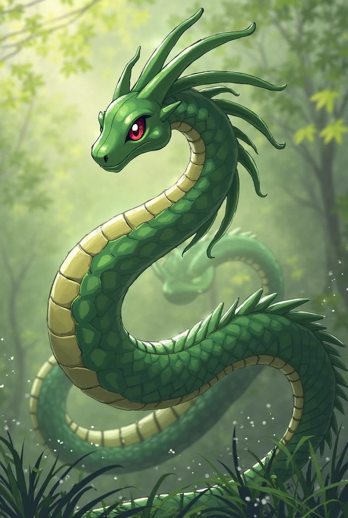 ight green dragon with grey eyes, anime style