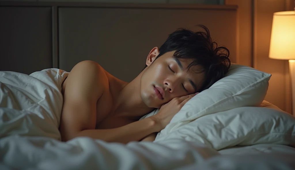 I wish to get photo of Norawit Titicharoenrak, Thai actor, 20 yearsold, sleeping, handsome and has six packs, seeing his full body with sexy underwear, sleeping on the bed, one of his eye opened showing he is passed out.