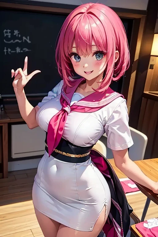 8K, (ultra - detailed), teens girl,quadratic element,Pink hair,Wearing white silk,wears glasses,swimming uniform,比基尼,D-cups,Bigchest,self-expression,sitted,Drinking a juice,High ponytail,ssmile,best qualtiy,cat ear,Pink swimsuit,Pink panties,Bigchest,D-cups,(A masterpiece),((high qulity)),((tmasterpiece)),
