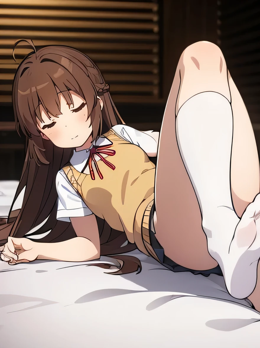 (masterpiece), (Highest quality), (Very detailed), ((Very delicate and beautiful)), One Girl, solo, July, Cowboy Shot, Black Sailor Suit, White neckerchief, Crescent Pin, (Very long hair), ponytail, smile, Flat Chest, belt, chestnut mouth, Sitting, On the bed, question mark, indoor, Detailed Iris, young, Completely naked ,((Browsing Caution)),((nsfw)), Squat, (((No correction)))