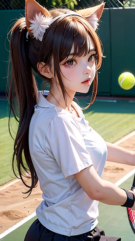 neocoill, tmasterpiece, Best quality at best, 1girll, Baseball uniforms, 独奏, Baseball gloves, baseball cap, bucket-hat, baseball, Skysky, track suit, Clouds, brunette color hair, blue-sky, daysies, halter, The shirt, By bangs, Medium hair, longer sleeves, standing on your feet, holding a ball, exteriors, looking at viewert, parted lip,big cleavage breasts