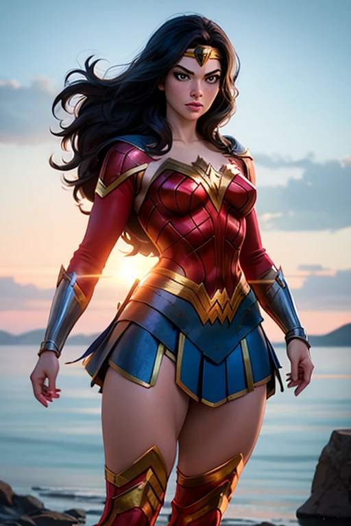 a Wonder Woman a black-haired, black-eyed, white-skinned heroine wearing an Amazonian costume