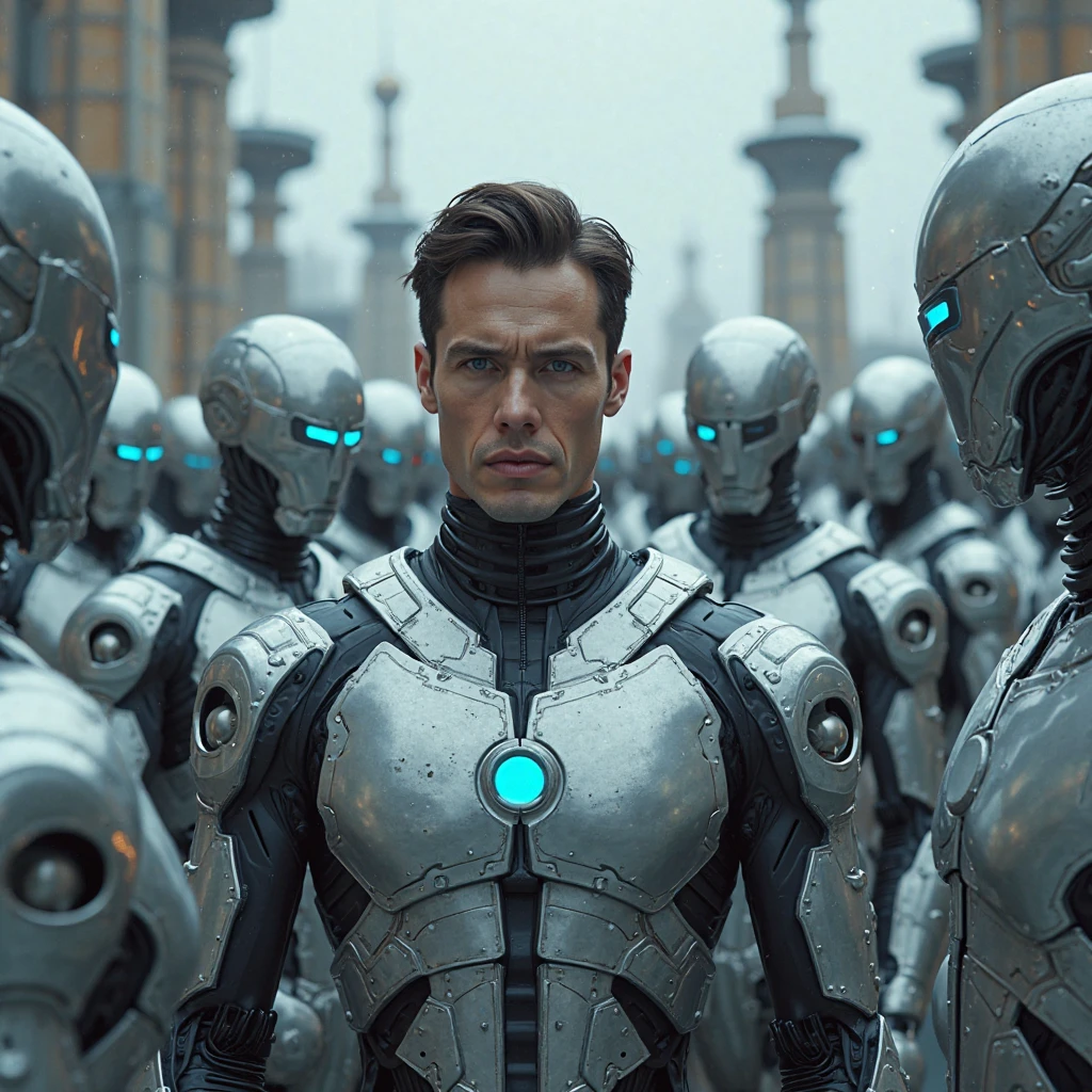 photo usine ou il y a des robots qui remplace les hommes avec des hommes qui parte en étant triste