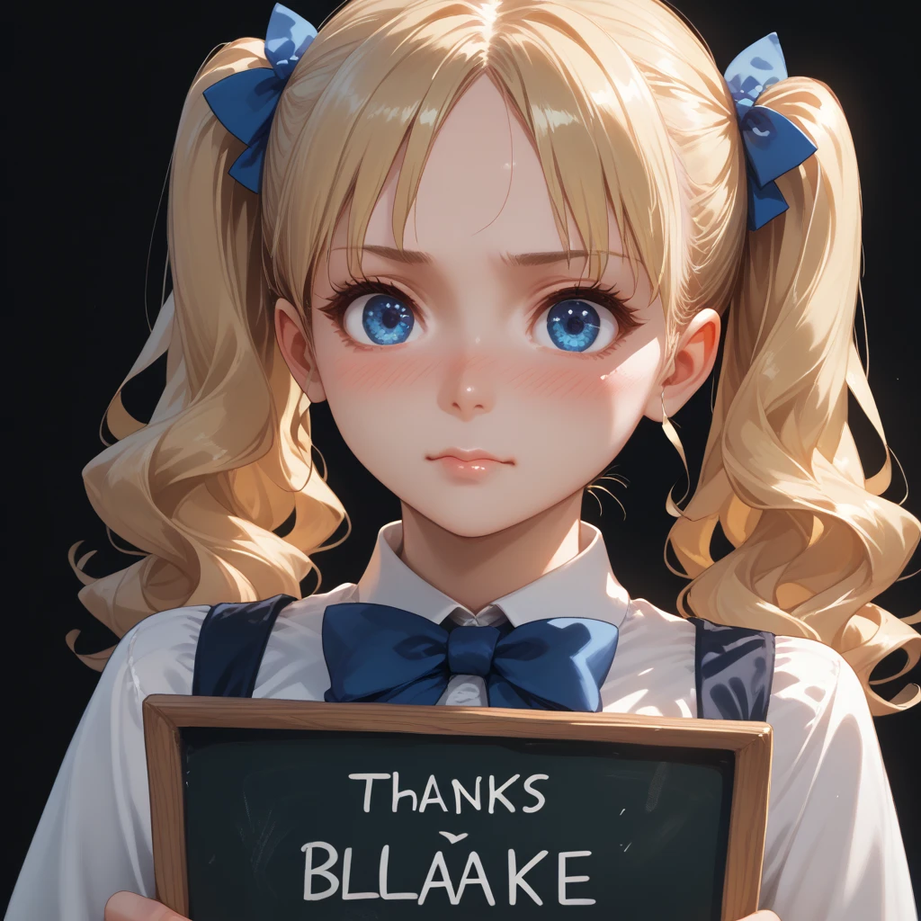 ((Best Quality)), ((Masterpiece)), (detailed), 1 girl, Pastel yellow hair, long hair, hair covers one eye, purple eyes, tight, big breasts, big thighs, expression smiling shy, white vote t-shirt, purple skirt, brown pantyhose