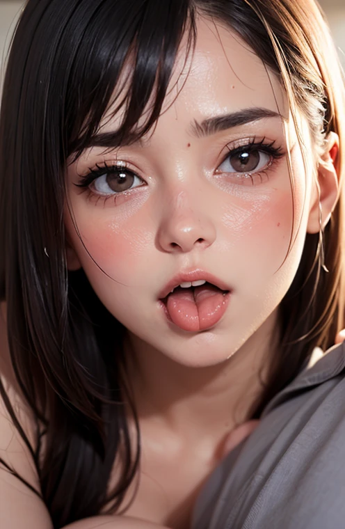 masterpiece, ,(solo:1.1), (bright lighting:1.2), extremely detailed face, brown hair, short hair, Braided Hair, perfect lighting, best quality, ((mature female)), 19yo, female, 1girl, penis, hetero, 1boy, fellatio, oral, solo focus, pov, plump body, ahegao, (rolling eyes:1.4), (ahg:1.4), (looking upwards:1.4), Ecstatic expression