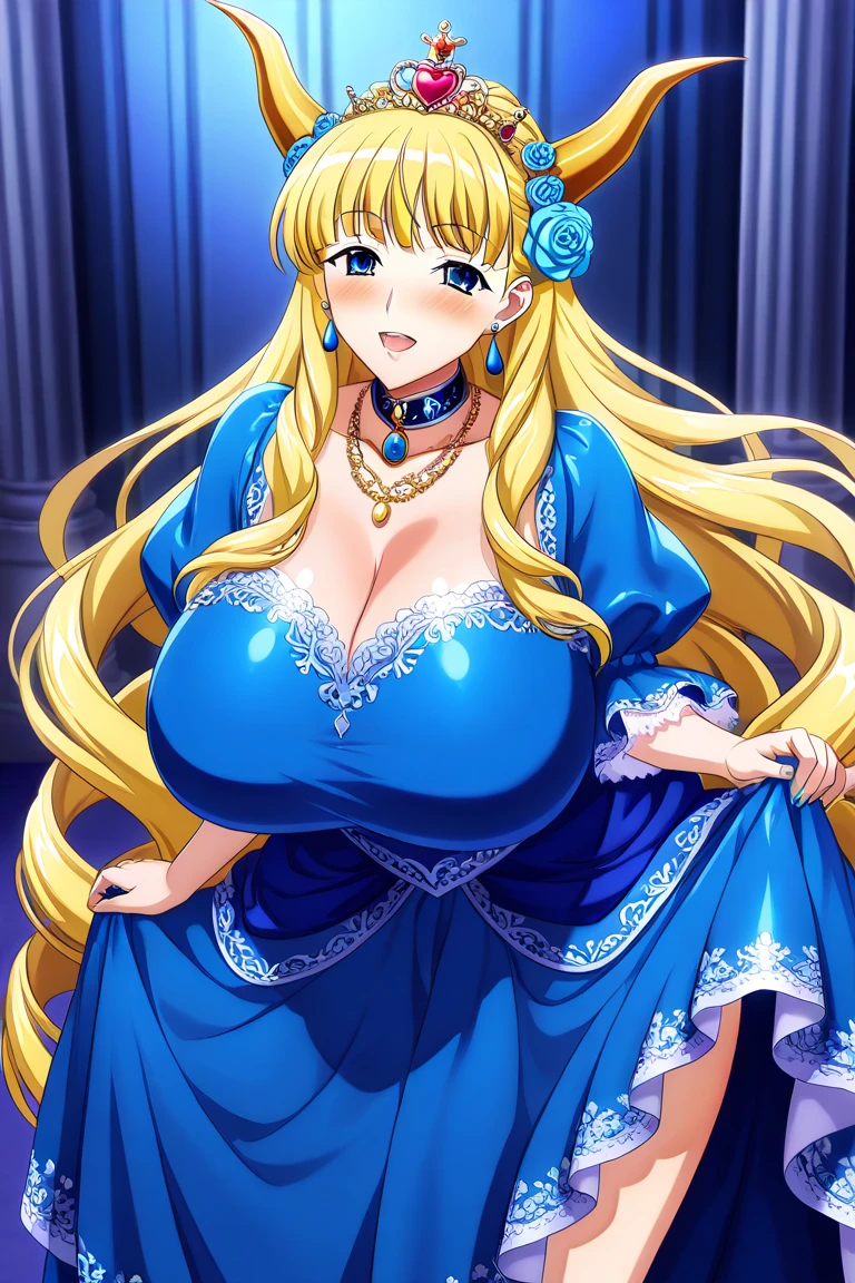 Blushing embarrassed Cinderella in a dress stands in front of a handsome guy, Sexual arousal, lust