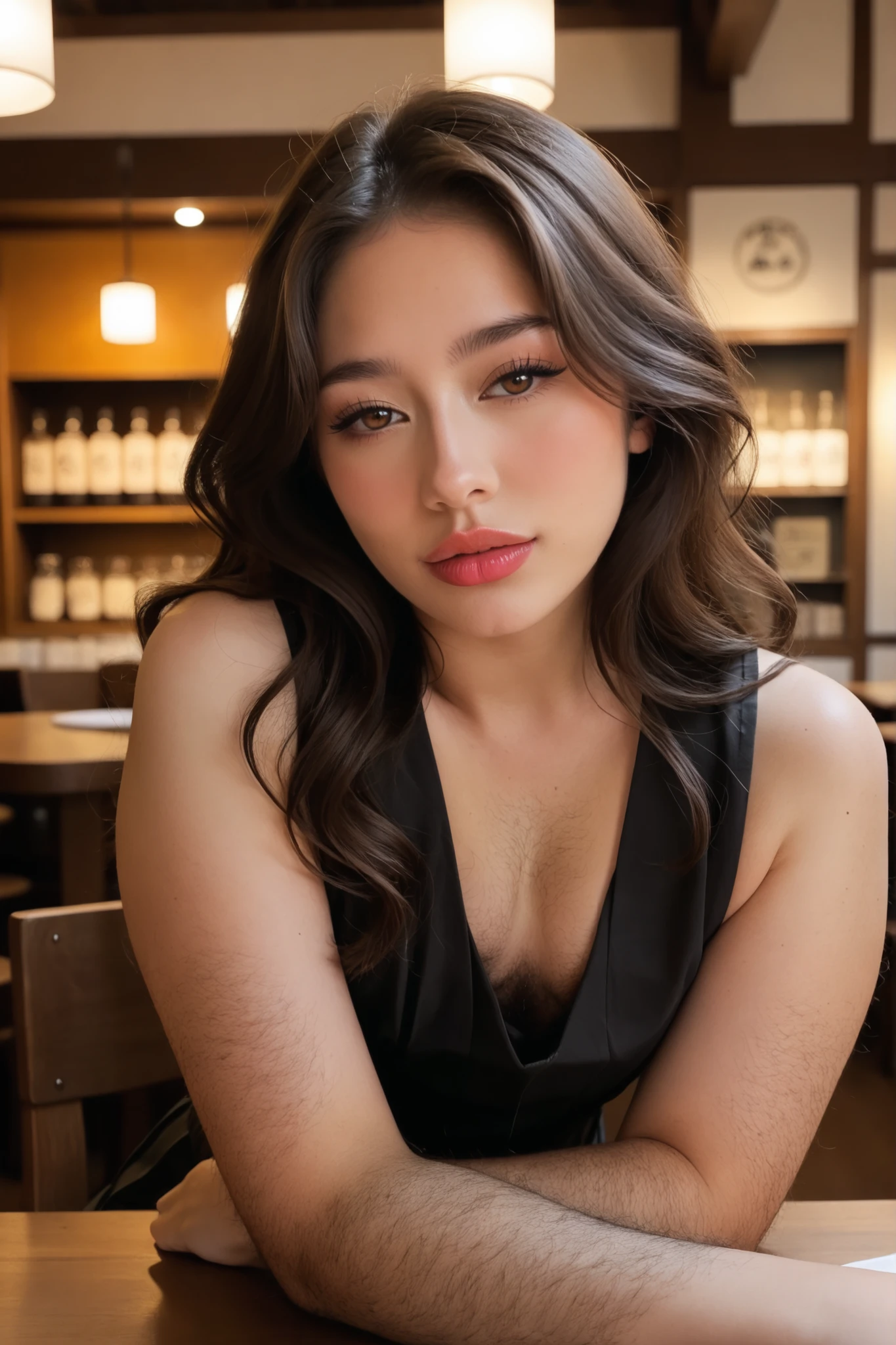score_9, score_8_up, score_7_up,
A photo of a Japanese girl,1girl,24yo,(futanari:1.3),cinematic lightning,portrait,front shot,(sitting at table at cafe),(very hairy body:1.4), face focus,(pale skin),(leg hair),(arm hair:1.3),armpit hair,sleeveless shirt,pleated skirt,(cute face),cry,brown eyes,(bushy eyebrows),thick lips,(lipgloss),(pink lips), (flat chest),parted bangs,black wavy hair,sidelocks,(UHD)