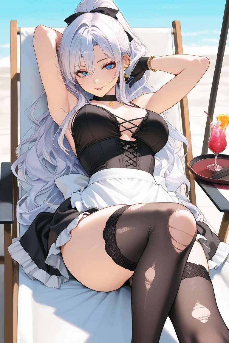 (Angle from below), Masterpiece、Highest quality、Highest quality, (long and thin legs, shoes:1.2), squat、Spread your legs with both hands、1 girl, (smile、Open your mouth大笑い:1.2), Cute eyes, (Detailed face:1.3)、Open your mouth, The whole face turns red, alone, Oversized breasts, Big and ample breasts, (Straight bangs), White maid outfit、(Bust only super micro bikini:1.2)、Side bust、Underbust、belly button、Walking through the mansion&#39;corridor、nsfw、shoes下