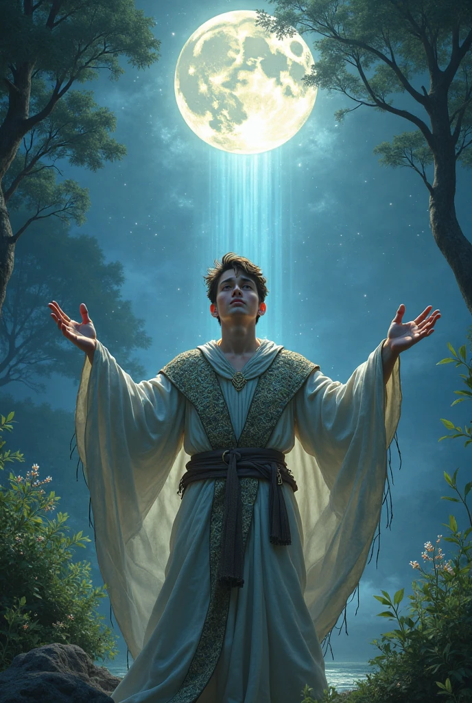 Young Human male cleric in robes with dragon scales and worshiping ...