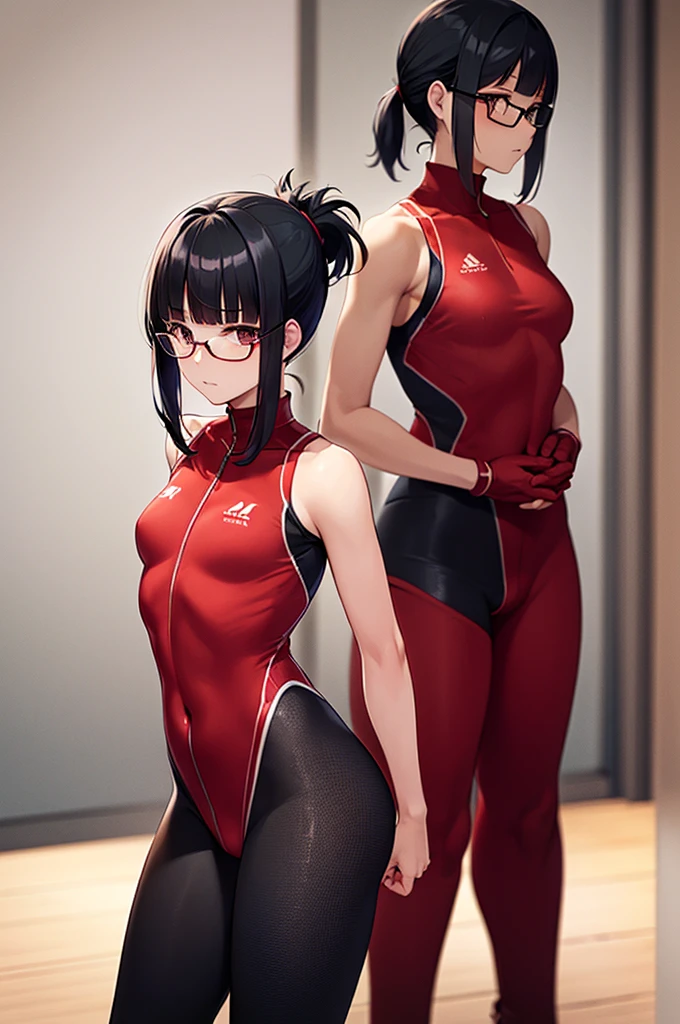 highquality illustration, masterpiece, very delicate and beautiful, attractive girl,(colorful leotard, heattech leotard,tight leotard,long_sleeve leotard,ribbed leotard,high_leg leotard,turtleneck leotard), thin,slender body,slim,gymnastics club,2 girls,gymnastics athlete,bare legs,gymnasium background,beautiful eyes, light smile,(masterpiece, best quality:1.2), highres, extremely detailed CG unity 8k wallpaper, perfect lighting, Colourful, ultra-high res,4K,ultra-detailed, photography, 8K, HDR,  17 ages, 