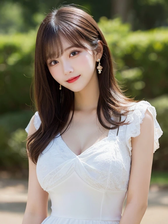 (Ultra Realistic), (Illustration), (Increased Resolution), (8K), (Extremely Detailed), (Best Illustration), (Beautiful and Detailed Eyes), (Best Quality), (Ultra Detailed), (Masterpiece ), ( wallpaper), (detailed face), solo, 1 girl, looking at viewer, fine details, detailed face, in the dark, deep shadows, low key, pureerosfaceace_v1, smiling, long straight hair, white shawl, 46 points oblique bangs,Lots of flowers in the background,plump breasts