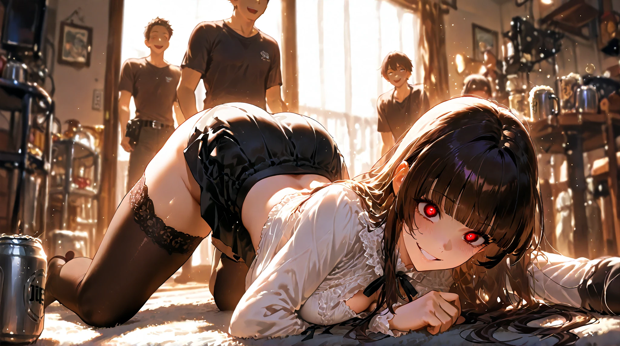 1girl, 1boy, brown hair, grey eyes, short hair, breasts, (elf:0.91), green dress, indoors, <lora:AllFoursBlowjob:0.75> all4th, fellatio, blowjob, all fours, penis, (cum:1.21), from above, (masterpiece, best quality:1.21)
