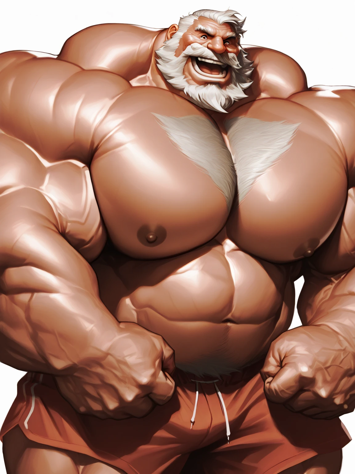 solo, 1boy, perfect anatomy, ground view, wrinkles skin, low shoot, down view, perfect proportion, , thick body, thick thighs, sharp eyes, big eyes, smile, perfect fingers, big hand, fingers. Huge Muscular Old man with short hair, in sumo dojo,(fundoshi:1.2), view from down, pectoral, thick arms, huge pectoral, wide pectoral, white hair, white beards, masterpiece, semirealistic:1.2, high detailed, 8k, high resolution, perfect center, full view. ((really big muscle, massive muscular, sixpack, thick arms, wide pectoral, super huge muscle, hyper muscular, over sized muscle, huge arms, big arms, huge pectoral))