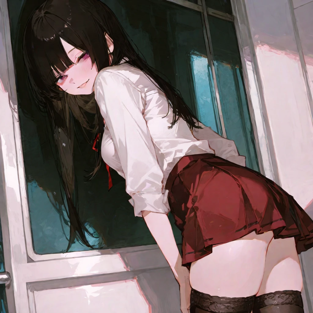 Black-haired schoolgirl、embarassed face、red blush、Teary-eyed、Black High Heels、(chains)、(SM with chain)、(Restraint of SM play)、(SM Play)、On the train、no panties,pussy juice,(dildo in the vagina),(pussy juice)、(masturbate with dildo)、(I’m coming)