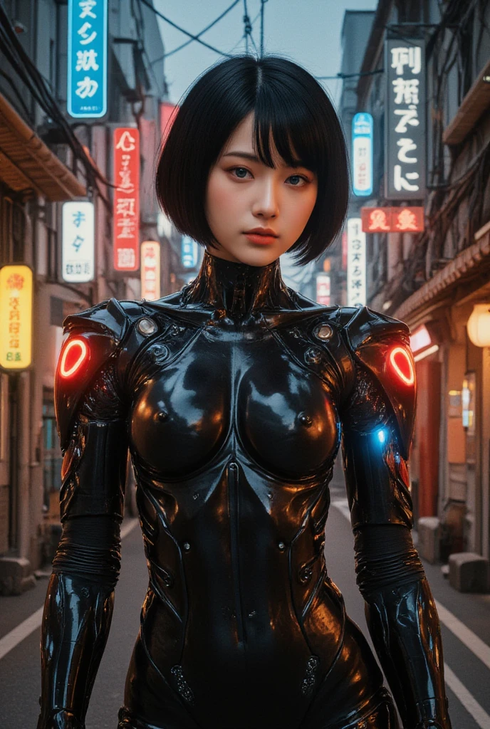 Ghost in the Shell adopts retro 90s anime style, , Science Fiction, Futuristic, Surrealism, Akira Style, Early litigation, Detailed line art, Fine details, greg rutkowski makoto shinkai kyoto animation key art female eye level shot