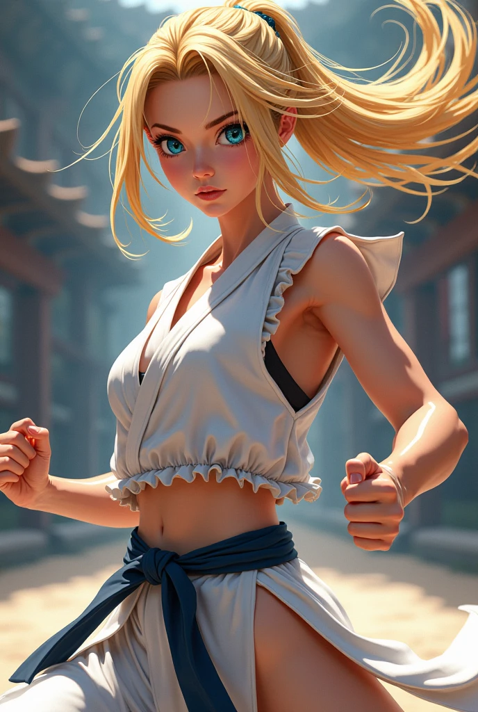 Dragonball Z, super Sayan warrior, slim, pitite 13 year old girl. White Clothing tattered from battle. NSFW