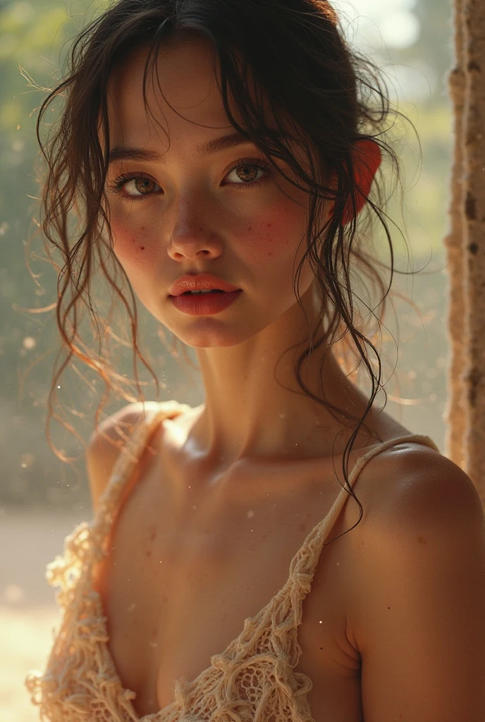 a beautiful japanese college girl with some freckles on her face inspired by hamada hideyaki shot by contax g1 with portra 800 film roll, (side view:1.2)