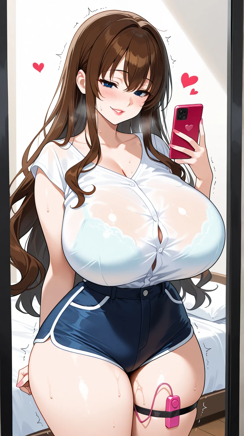 paizuri, pov, from front, 2girls, 1boy, penis between the breasts, breasts squeezed together , breasts, Large breasts, motion lines, window, large ,paizuri,, bed, brown hair , wavy hair, short hair , beautiful bitch stepsister giving a titfuck , holding a smartphone, very naughty, cleavage, bikini, on the bed, , wet , sweat , a girlfriend calling on the smartphone showing on the smartphone, cheating