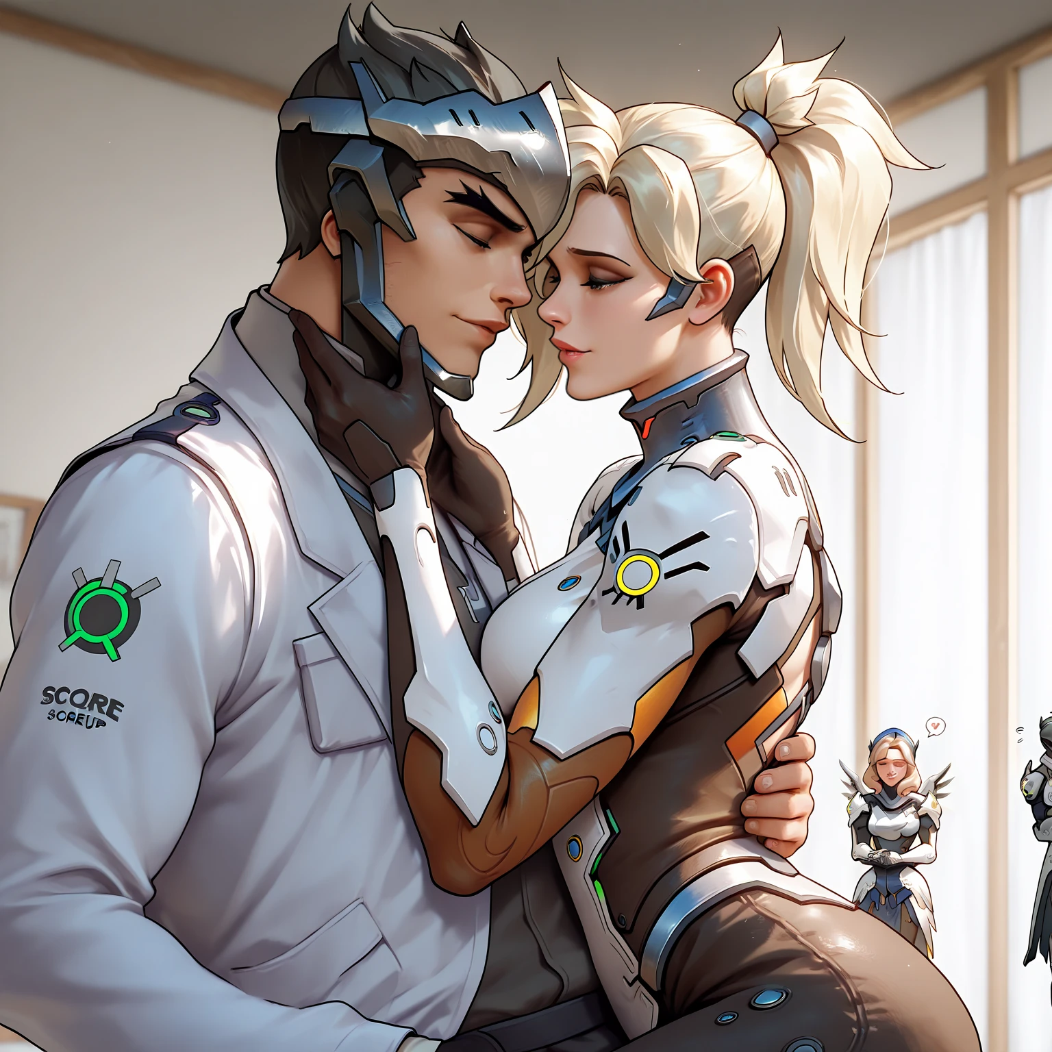 score_9,score_8_up,score_7_up,score_6_up ,source_overwatch score_9, score_8_up, score_7_up, 1woman, solo, mercy \(overwatch\), high quality, blue combat medic ziegler mercy, white commander hat, open hair long hair, open mouth, in ecstasy, orgasm, DVA touching Mercy, intimate