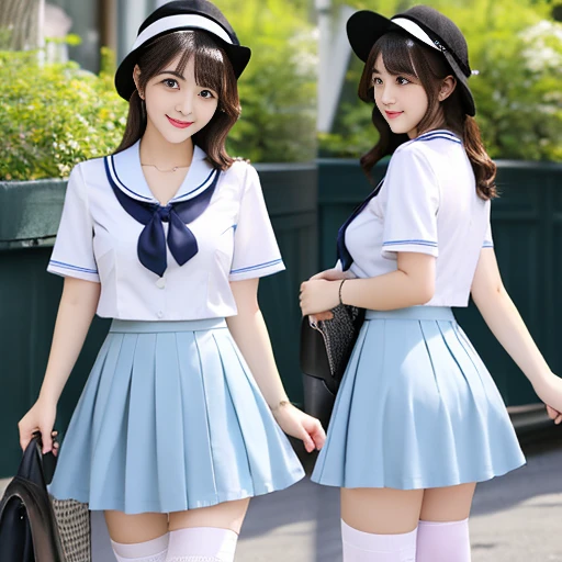 Cute Girls､high school girl､Idol､Light blue mini skirt､stockings､See-through､sit