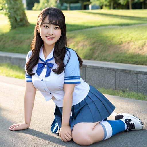 A -yeld hischool student aas an idol、高校の制服はCleavageが見えるデザイン、Cleavage、mini skirt、Crouching、I can see your pants、Young cute face、Smiling Kindly、Children's Day、whole body、RAW Photos、Genuine、Real、realism、Raw photo、High resolution、Life、No copyright notice