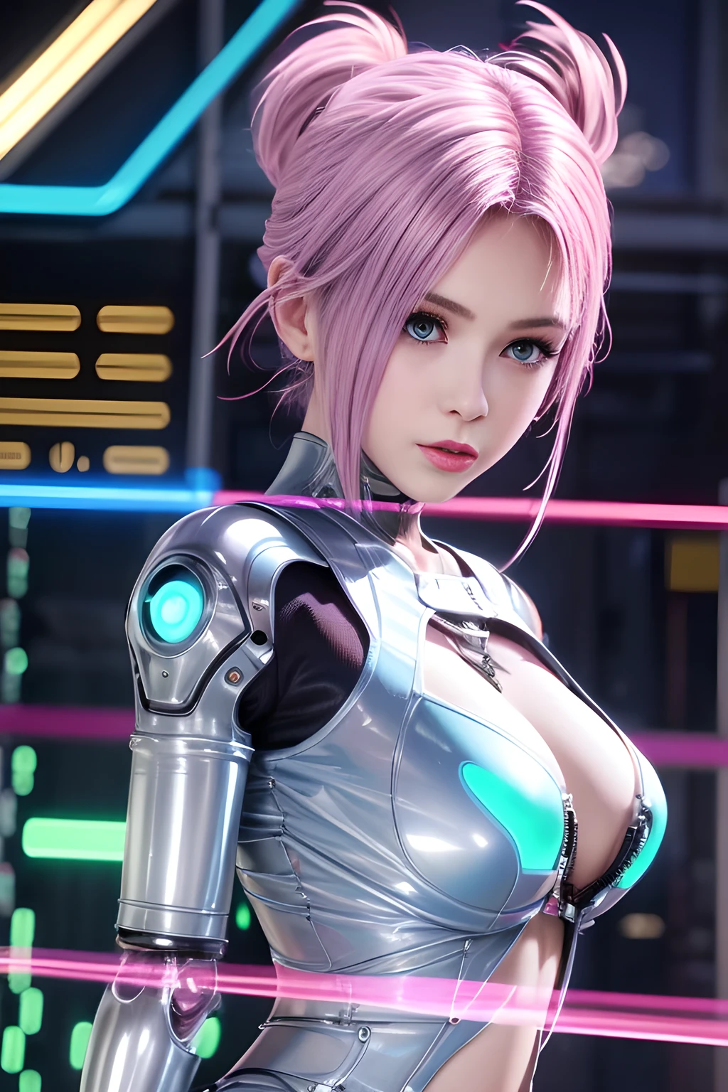 (8k, Realistic, RAW Photos, Highest quality: 1.4), (One person), so beautiful, (Realistic Face), (boyish, silver berry short hair), Beautiful Cyberpunk Suit, A gaze that seduces the viewer, Beautiful expression, Beautiful breasts, (Realistic Skin), Beautiful smile, (soldier), Charm, 超High resolution, Ultra-realistic, High resolution, Being spoiled