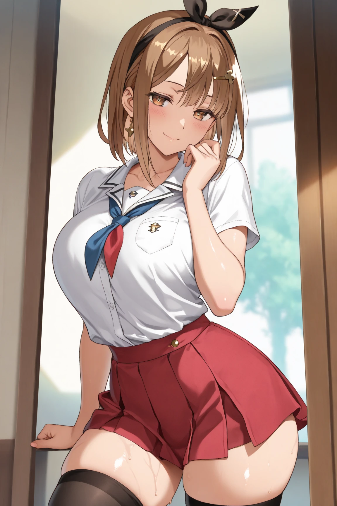 score_9, score_8_up, score_7_up, school, hall,
BREAK
source_anime, rating_explicit, Expressiveh,
BREAK
1girl, brown hair, medium hair, brown eyes, huge breasts, happy,
blazer, mini pleated skirt,
tall, leggy, shiny skin, heavy breathing, wide hips, tight waist, thick thighs,
adjusting thong, from behind, looking back,
