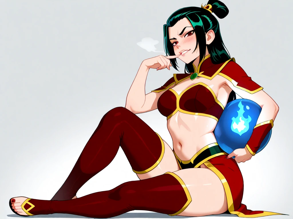 Azula_Shurik-7000, yellow eyes, fendom, bikini, beach background, red lipstick