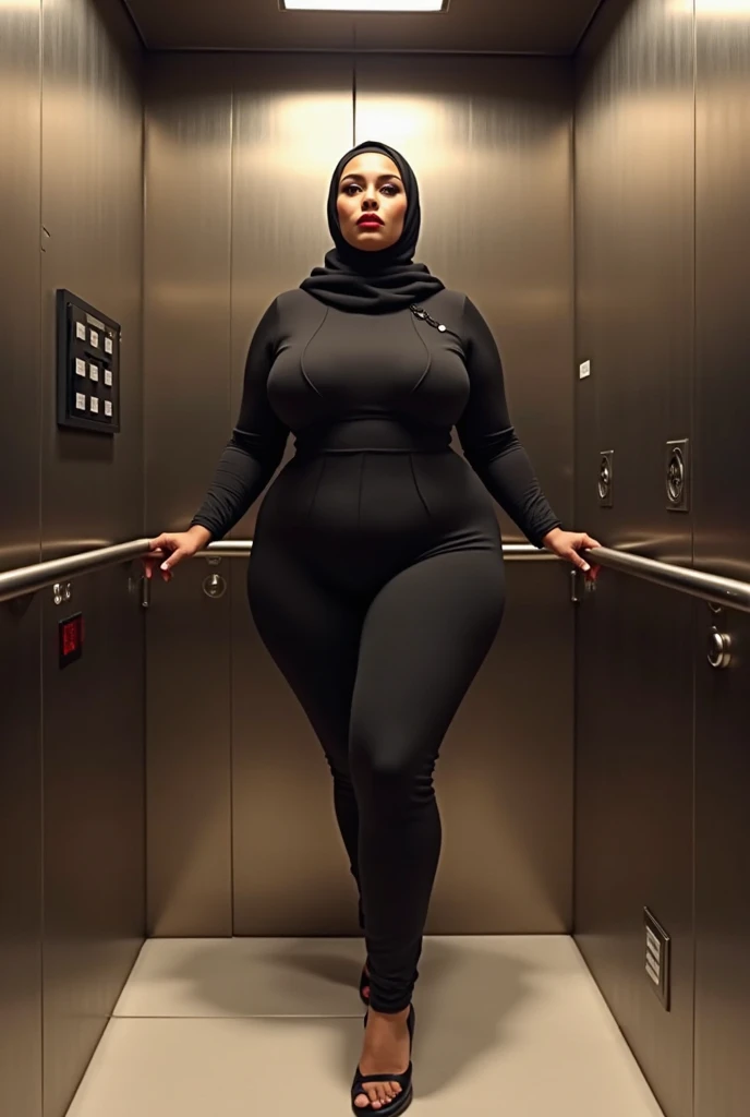 RAW photo,dark,moody,35mm focal lenght,underexposed,cold,candid photograph,artistic perspective,full body,photo of a beautiful,influencer,45yo Kurdish woman,black hijab, detailed skin,naked, looking away from viewer, thick body structure,grey background,no background, candid pose,dim room,blue light, film grain, kodak color, instagram LUT