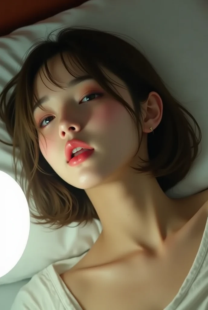 (naked woman), (Maximum quality), (Ultra-Precision CG16K Wallpaper), (masterpiece), (Super detailed), (super extreme details), (mature woman), (38 year old woman), (very beautiful face), (short straight hair:1.3), (hair with bangs), (Dark brown hair), (beautiful delicate eyes), (Brown eyes), (arched eyebrows), (High nose), (small mouth), (seductive lips), (beautiful breasts), (Breasts cup size C), (perfect proportions), (perfect anatomy), (perfect composition), (beautiful detailed shading), (beautiful natural lighting), (Beautiful detail shines), (Depth of written limits), (high quaver), (real:1.9), (vivid:1.5), (Should:1.6), (beautiful skin), (skin texture), (airtight:1.5), (shy smile:1.5), (eyes looking at me:1.5), (day bedroom), (natural light)